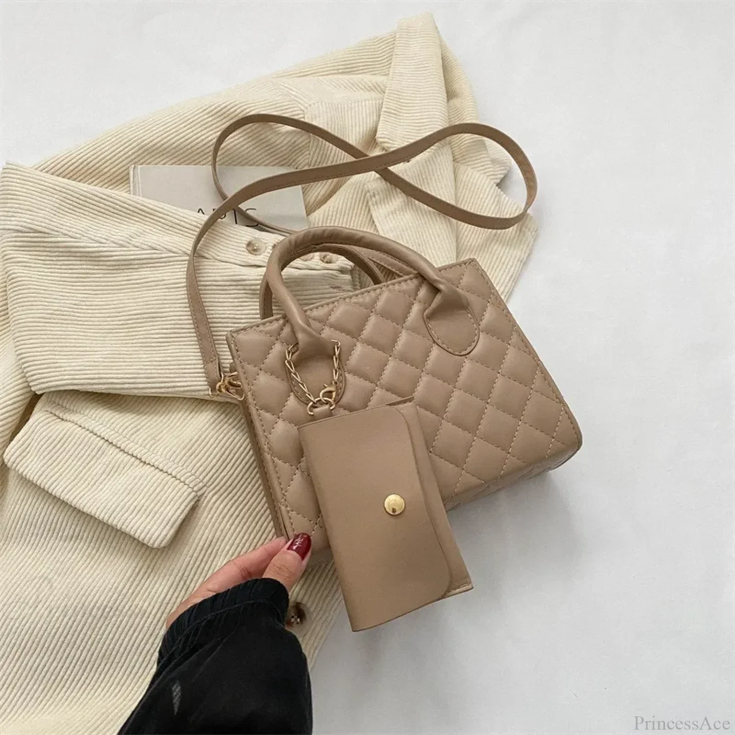 Solid Diamond Grid PU Leather Crossbody - Image 8