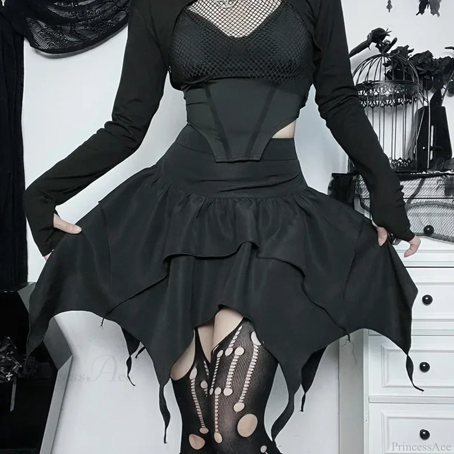 Solid Drawstring Ruched Mini Skirt - Image 2