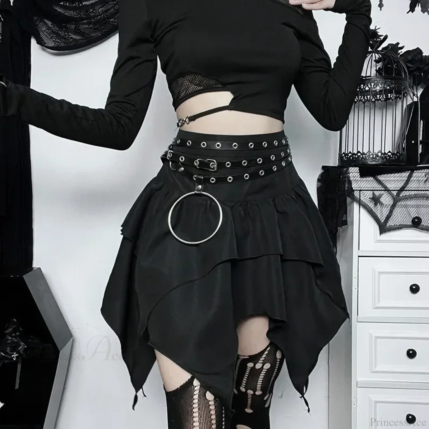 Solid Drawstring Ruched Mini Skirt - Image 3
