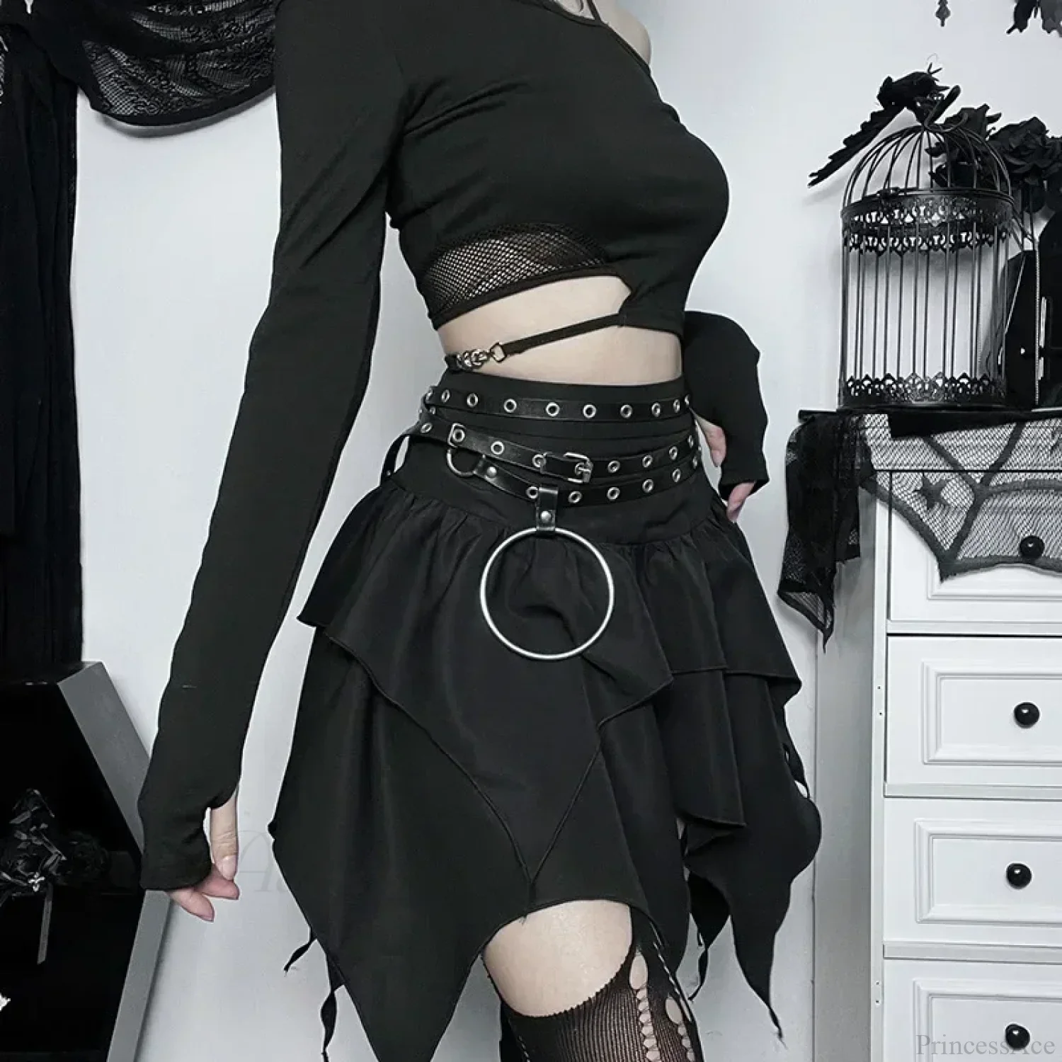 Solid Drawstring Ruched Mini Skirt - Image 4