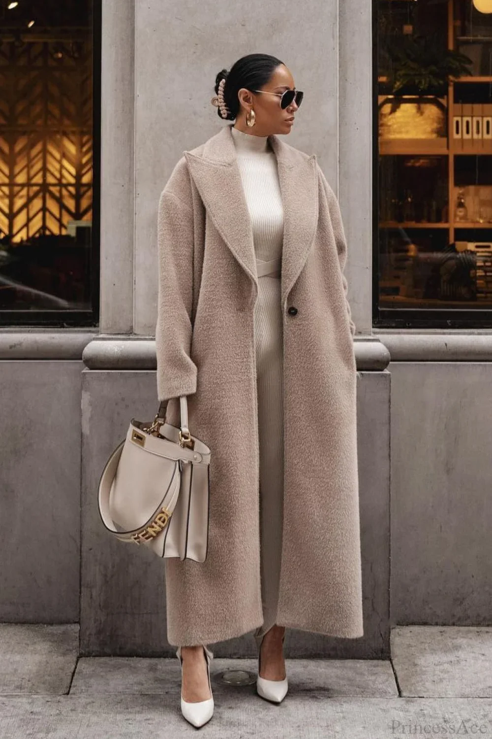 Solid Elegant Minimalist Warm Notched Collar Teddy Overcoat - Image 4