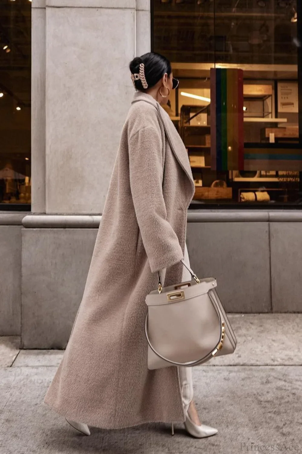 Solid Elegant Minimalist Warm Notched Collar Teddy Overcoat - Image 5