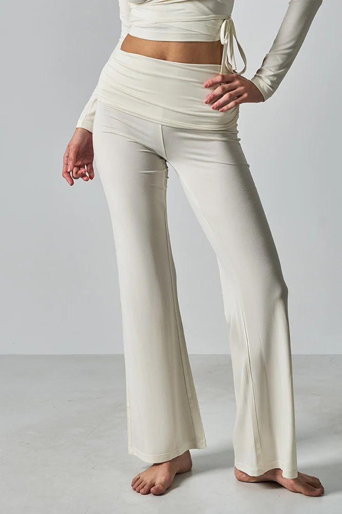 Solid Fitted Foldover Soft Pants - Image 2