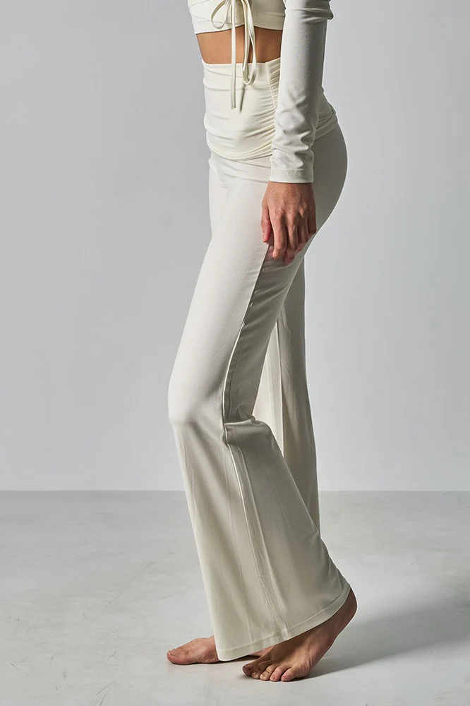 Solid Fitted Foldover Soft Pants - Image 3