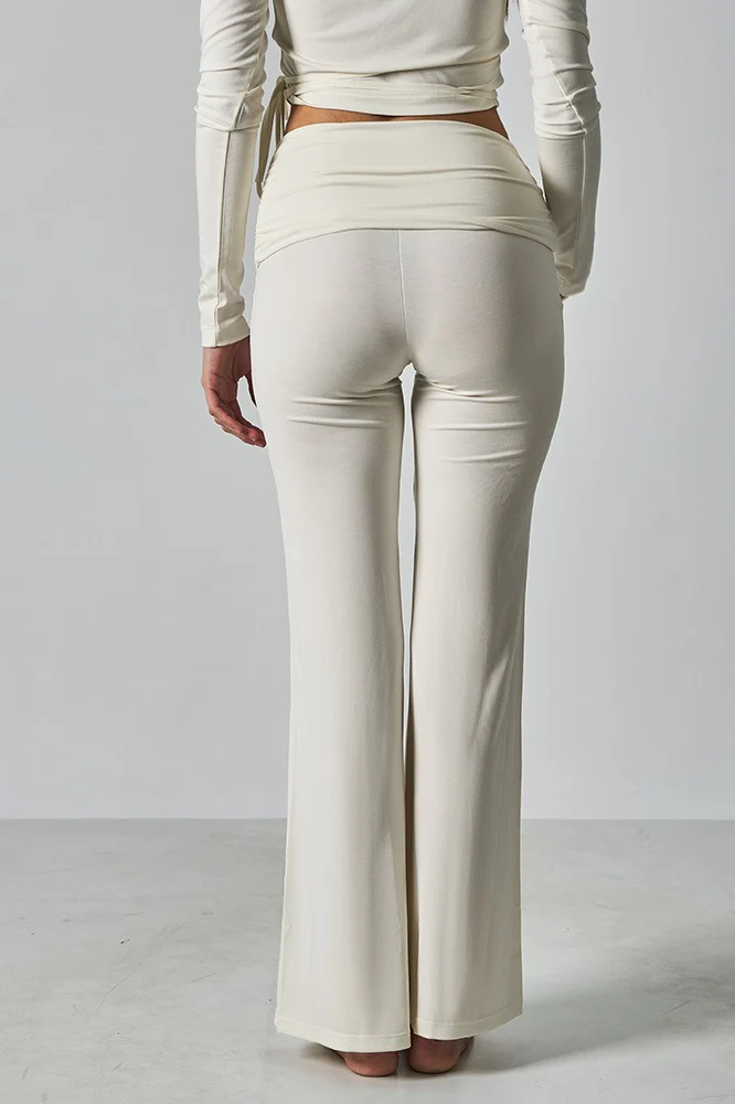 Solid Fitted Foldover Soft Pants - Image 4