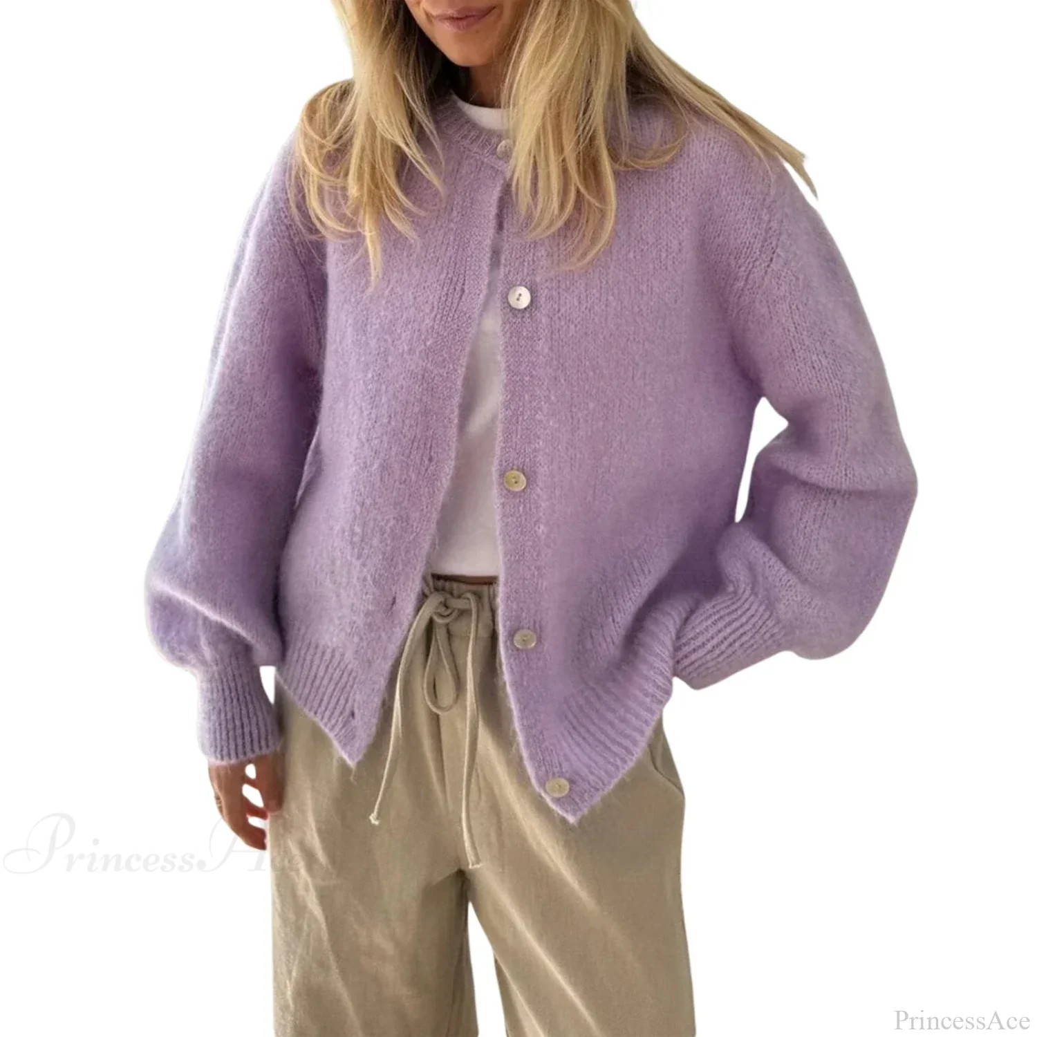 Solid Fuzzy Button Down Knit Cardigan - Image 10