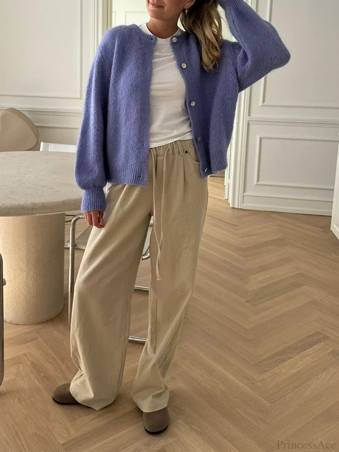 Solid Fuzzy Button Down Knit Cardigan - Image 5