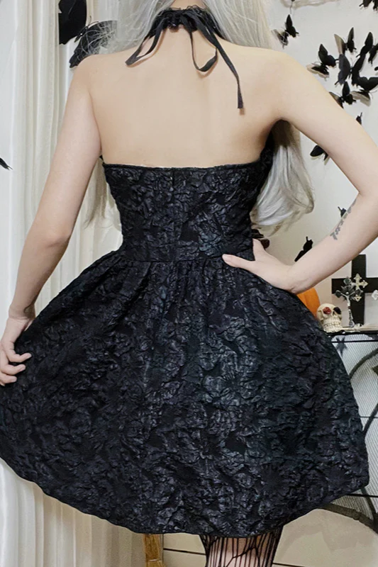 Solid Halter Puff Gothic Dress - Image 4