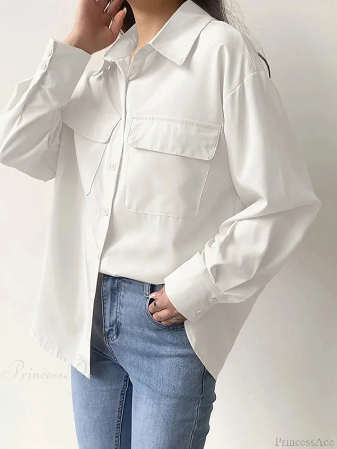 Solid Harajuku Lapel Blouse Casual Blouse