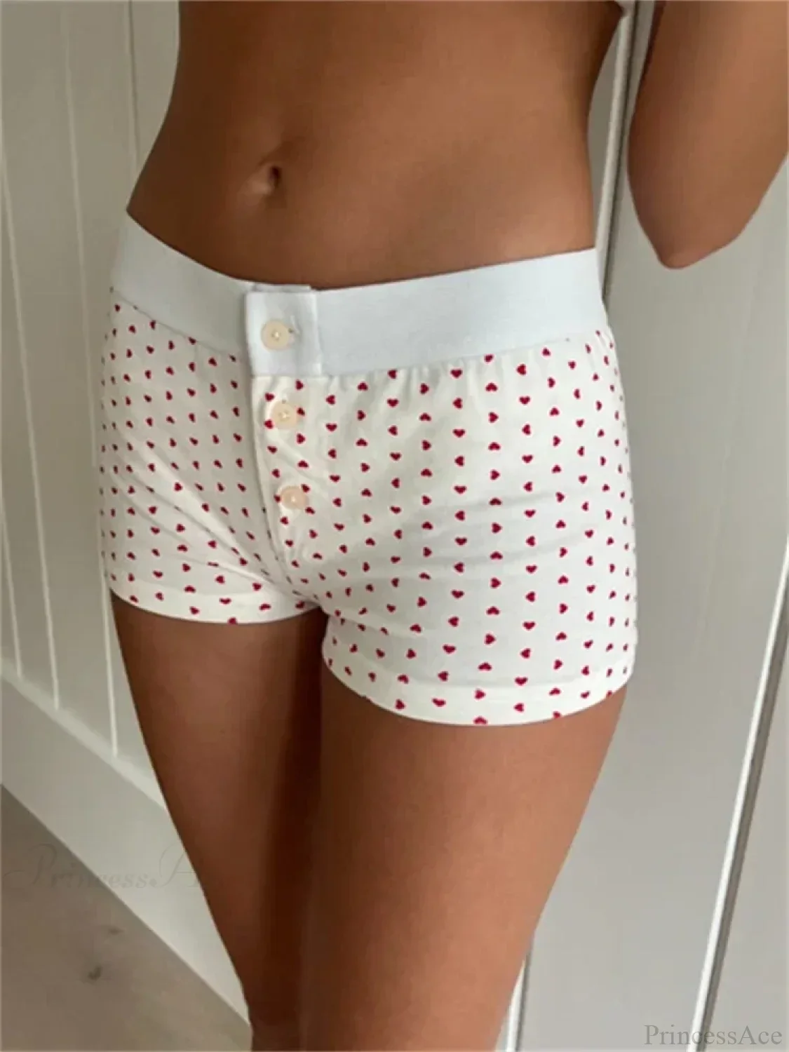 Solid Heart Print Elastic Short - Image 5
