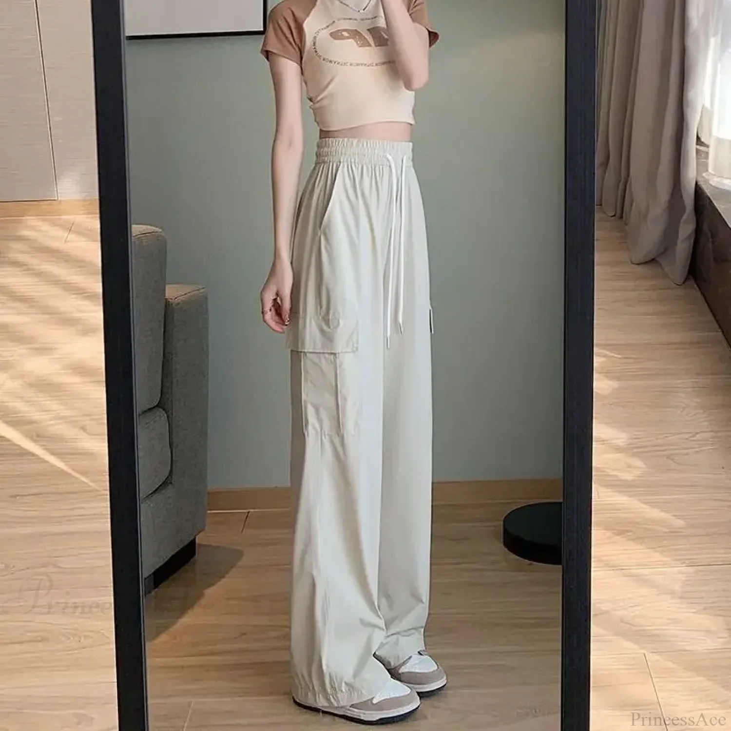 Solid High Waist Fashion Cargo Pants - Image 5