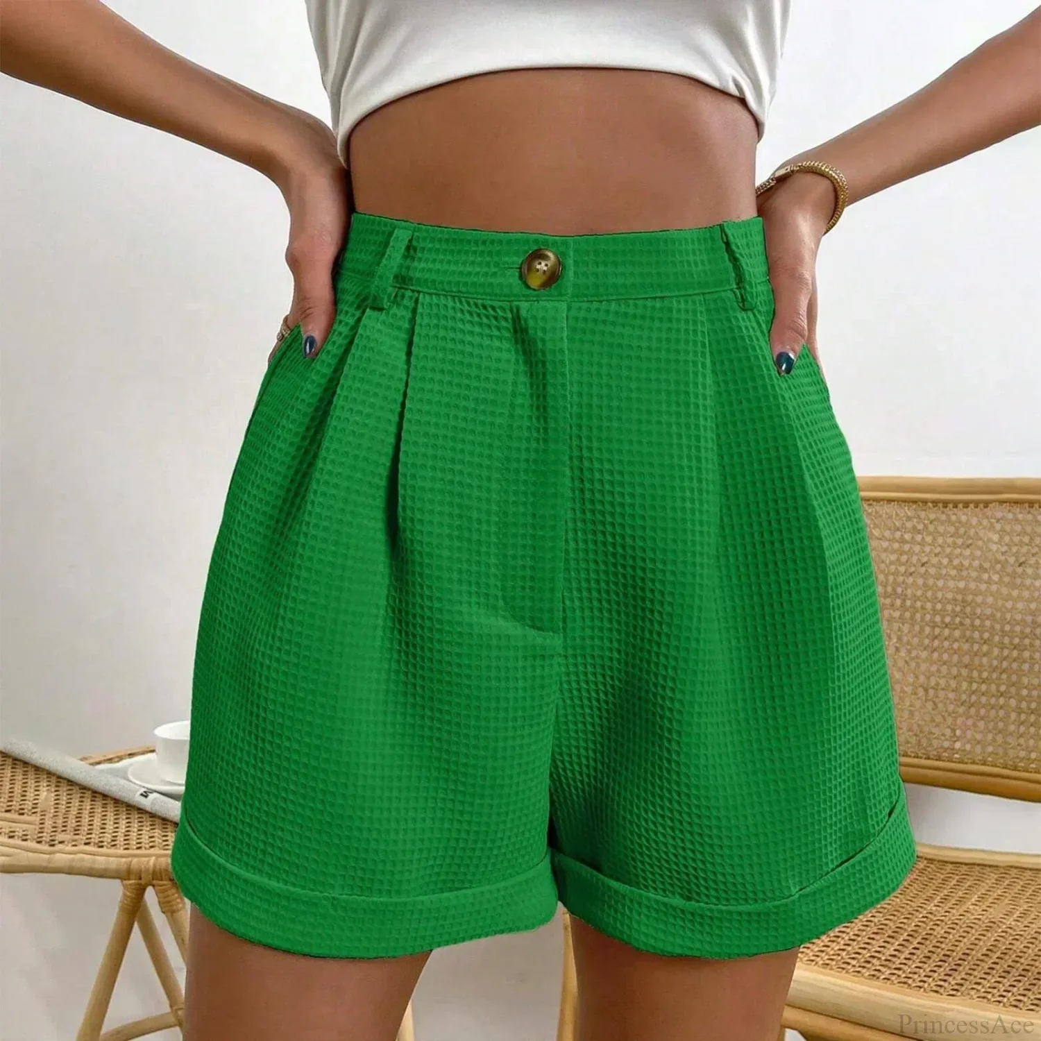 Solid High-Waist Office Lounge Short - Image 7