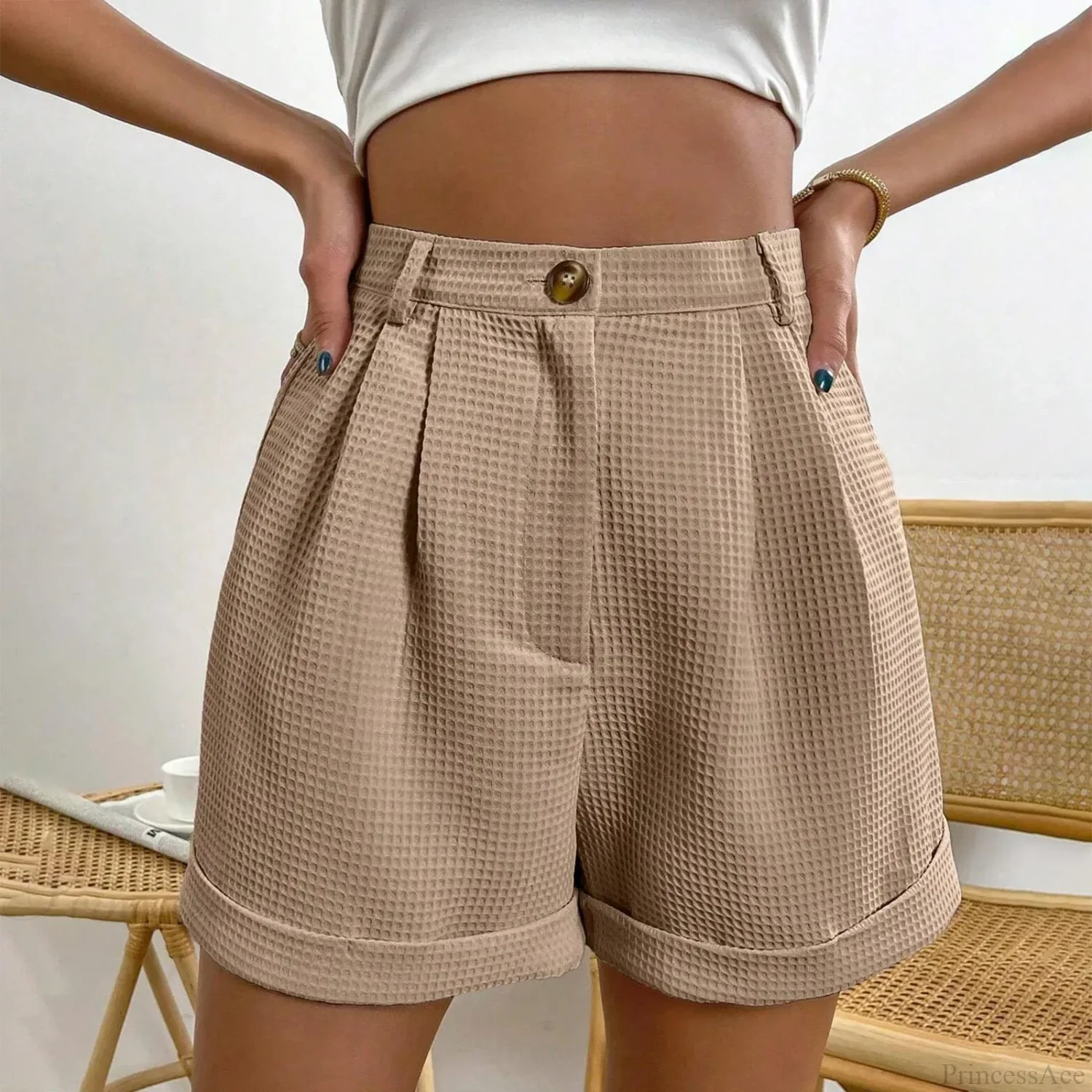 Solid High-Waist Office Lounge Short - Image 9