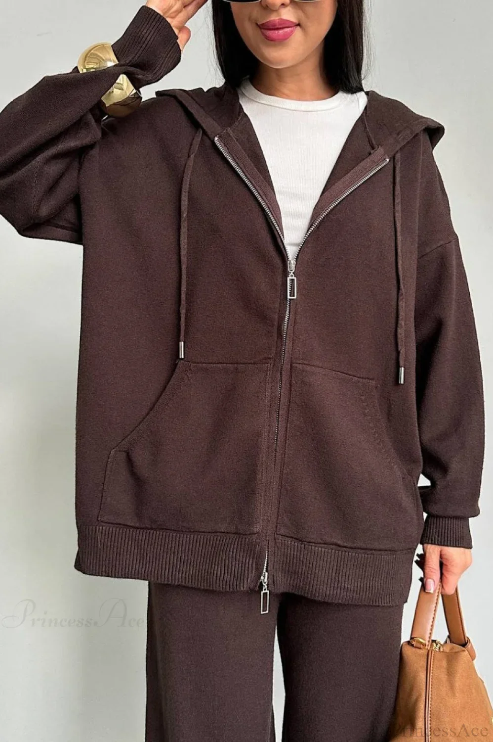 Solid Knit hooded Straight-Leg Two Piece Set - Image 6