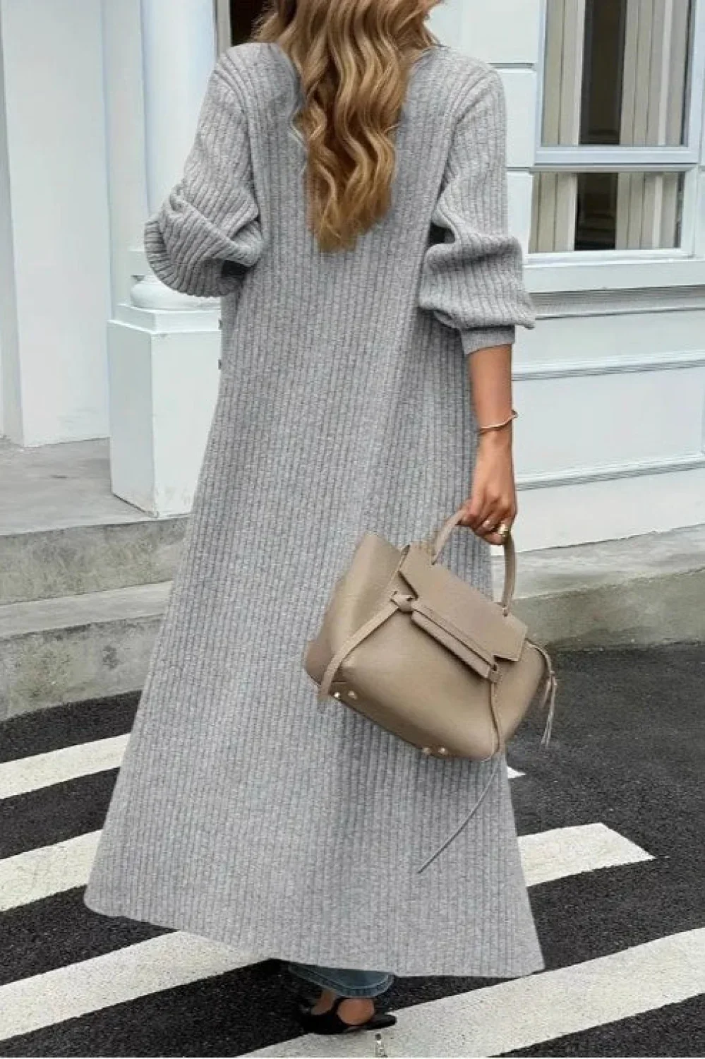 Solid Knit Open Front Loose Casual Longline Overcoat - Image 3