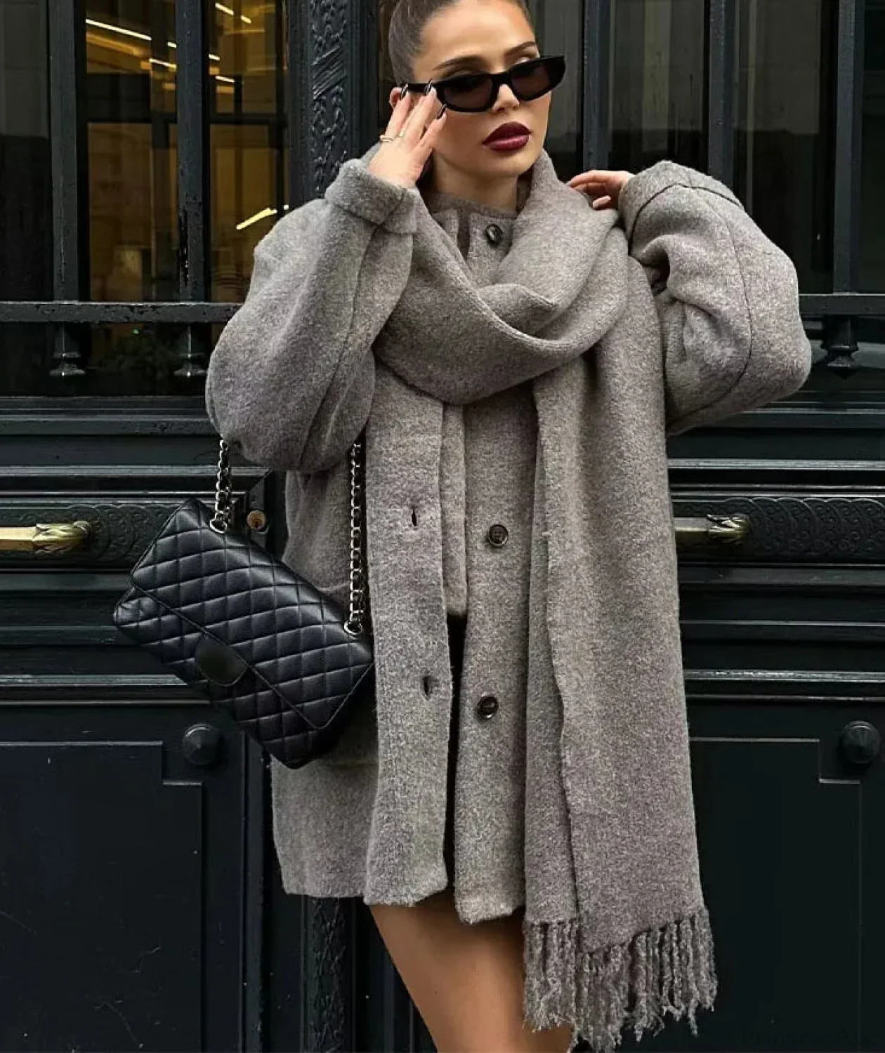 Solid Knitted Single Breasted Coat - Image 3