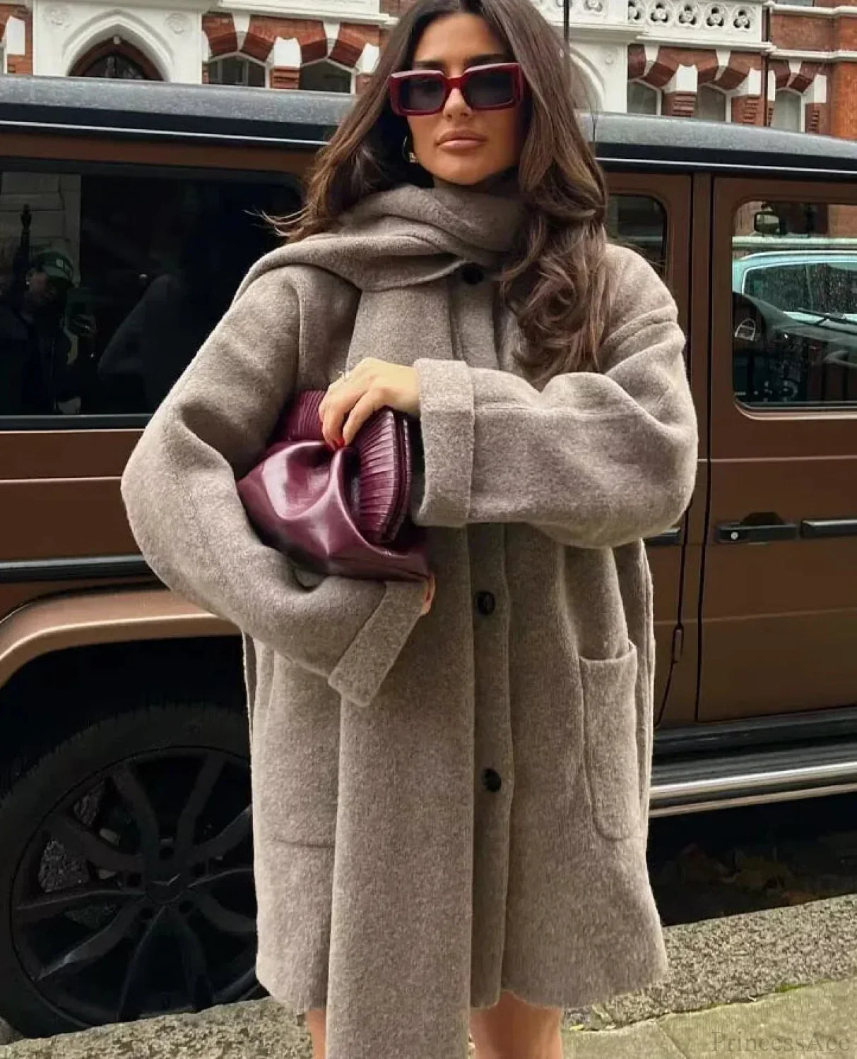 Solid Knitted Single Breasted Coat - Image 4