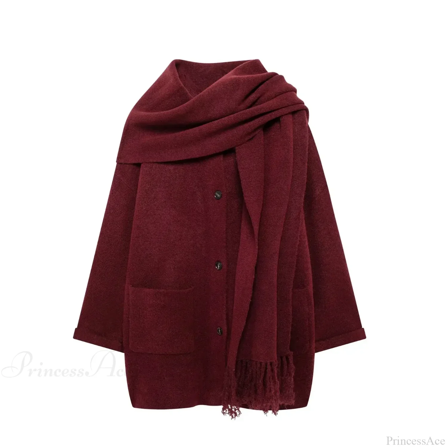 Solid Knitted Single Breasted Coat - Image 5