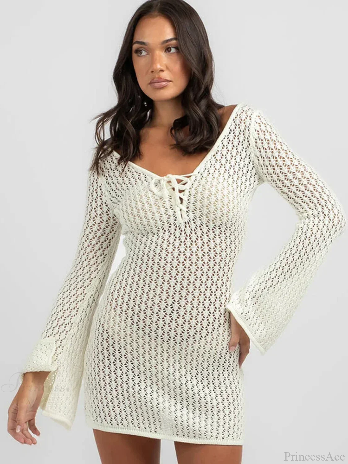 Solid Lace Up Bikini Cover Up - Image 5