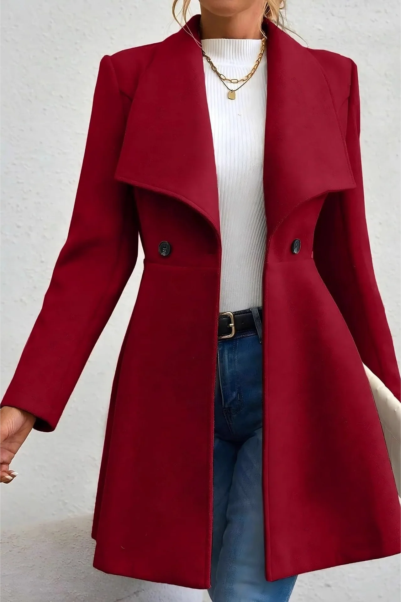 Solid Lapel Double-Breasted Thickened Wool Blend Overcoat