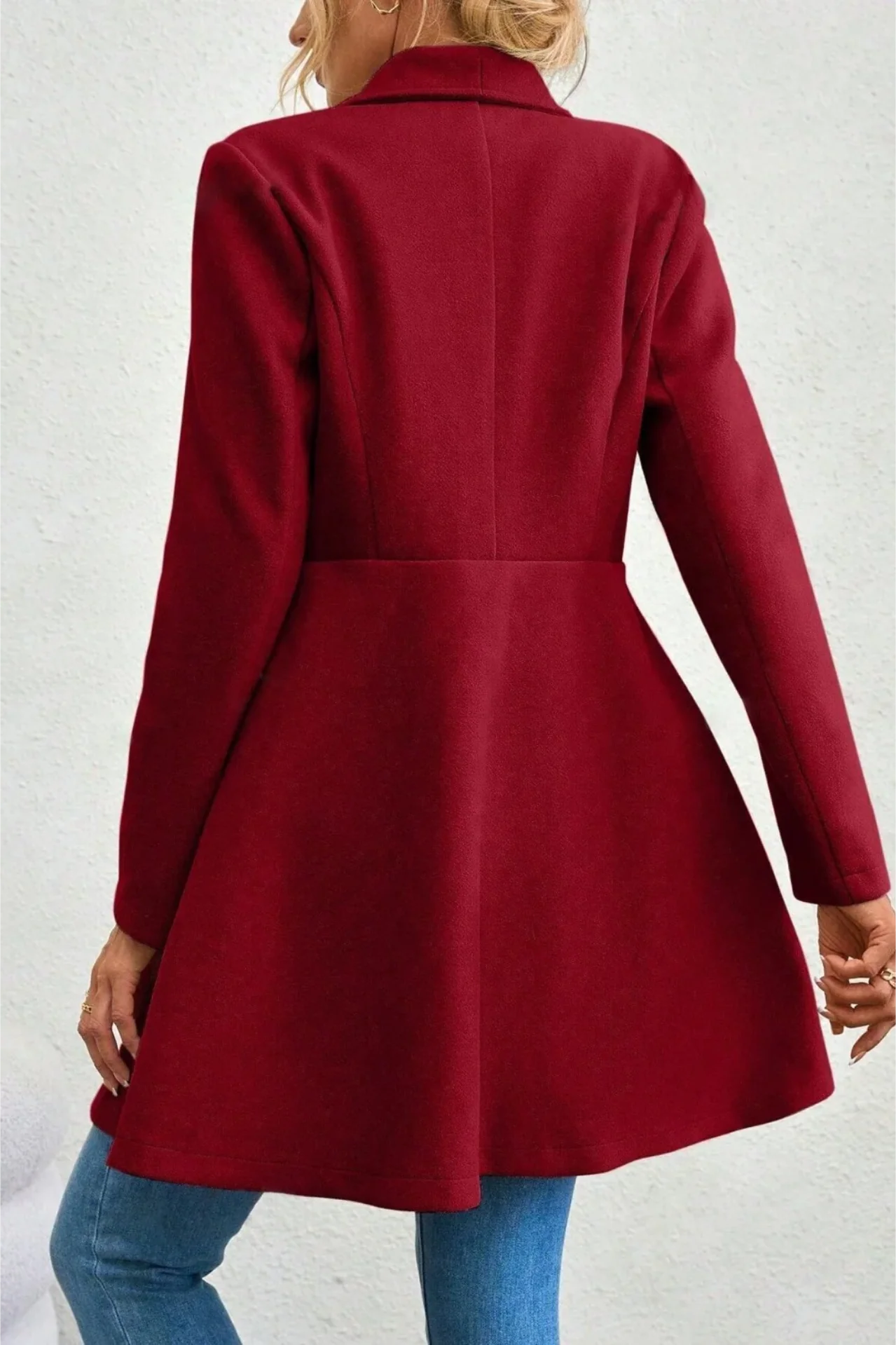 Solid Lapel Double-Breasted Thickened Wool Blend Overcoat - Image 2
