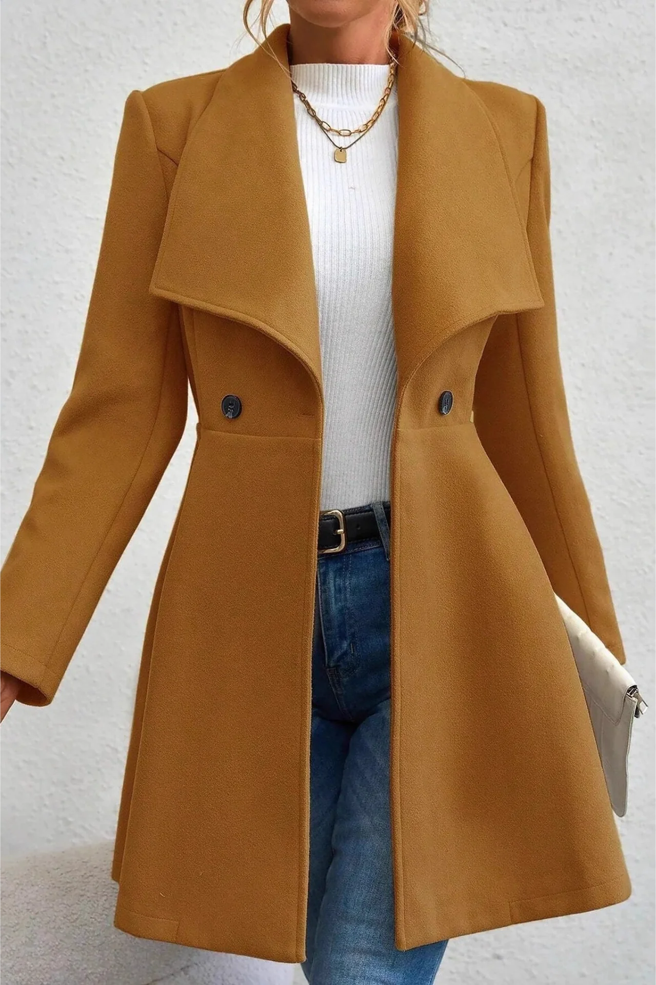 Solid Lapel Double-Breasted Thickened Wool Blend Overcoat - Image 6