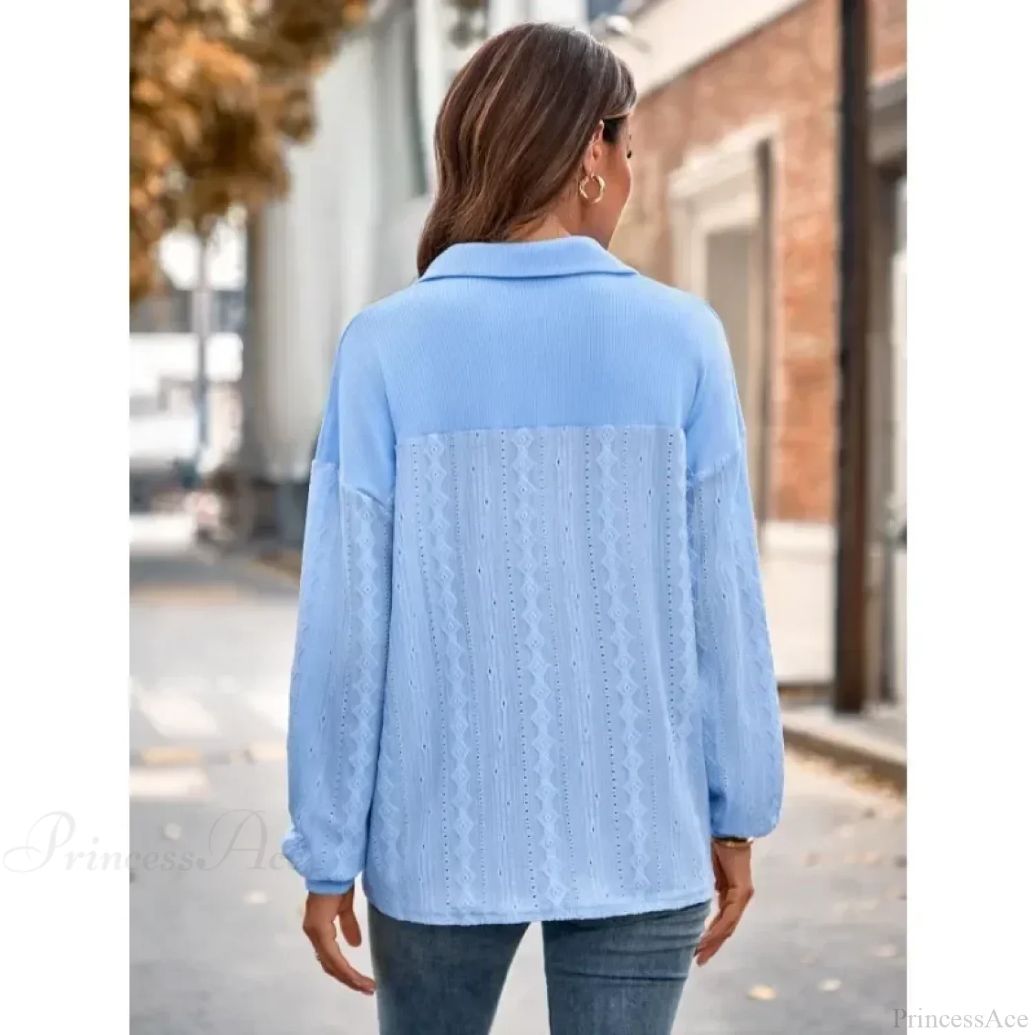 Solid Lapel Pullover Knit Blouse Elegant Blouse - Image 4
