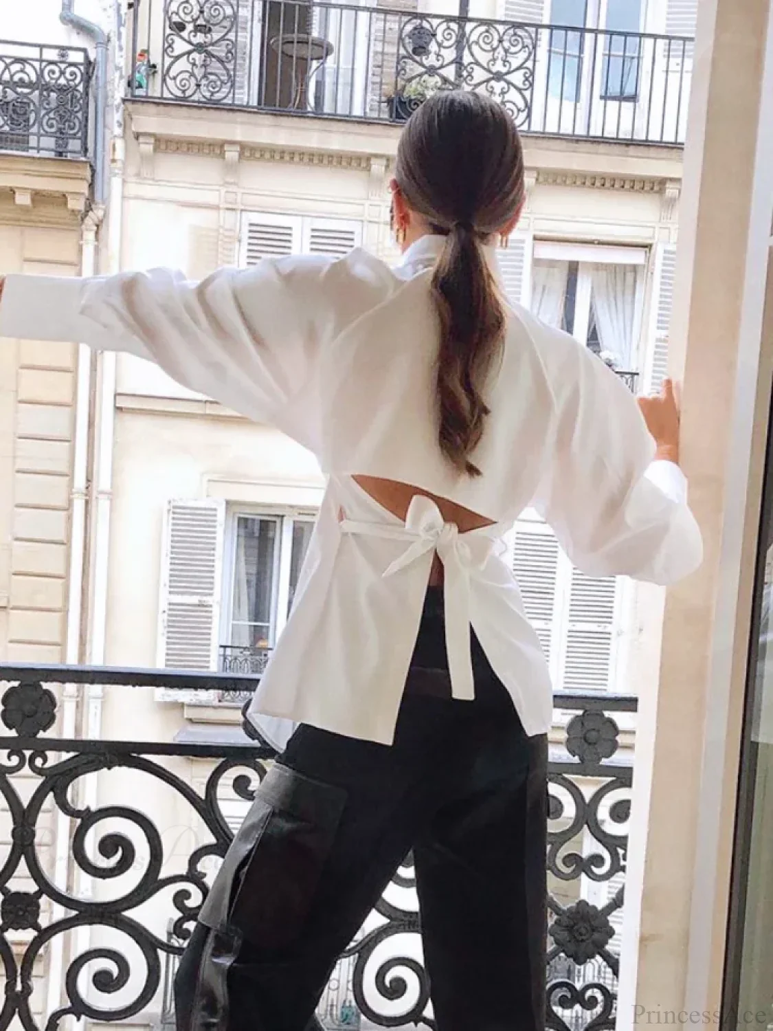 Solid Lapel Single Breasted White Blouse - Image 4