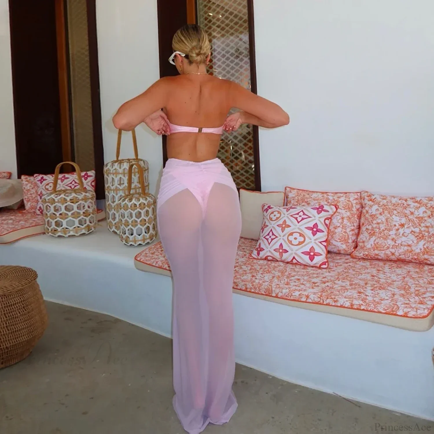 Solid Long Skirt Three Piece Swimsuit - Image 3