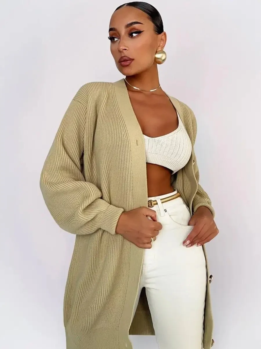 Solid Loose Knit Cardigan - Image 2