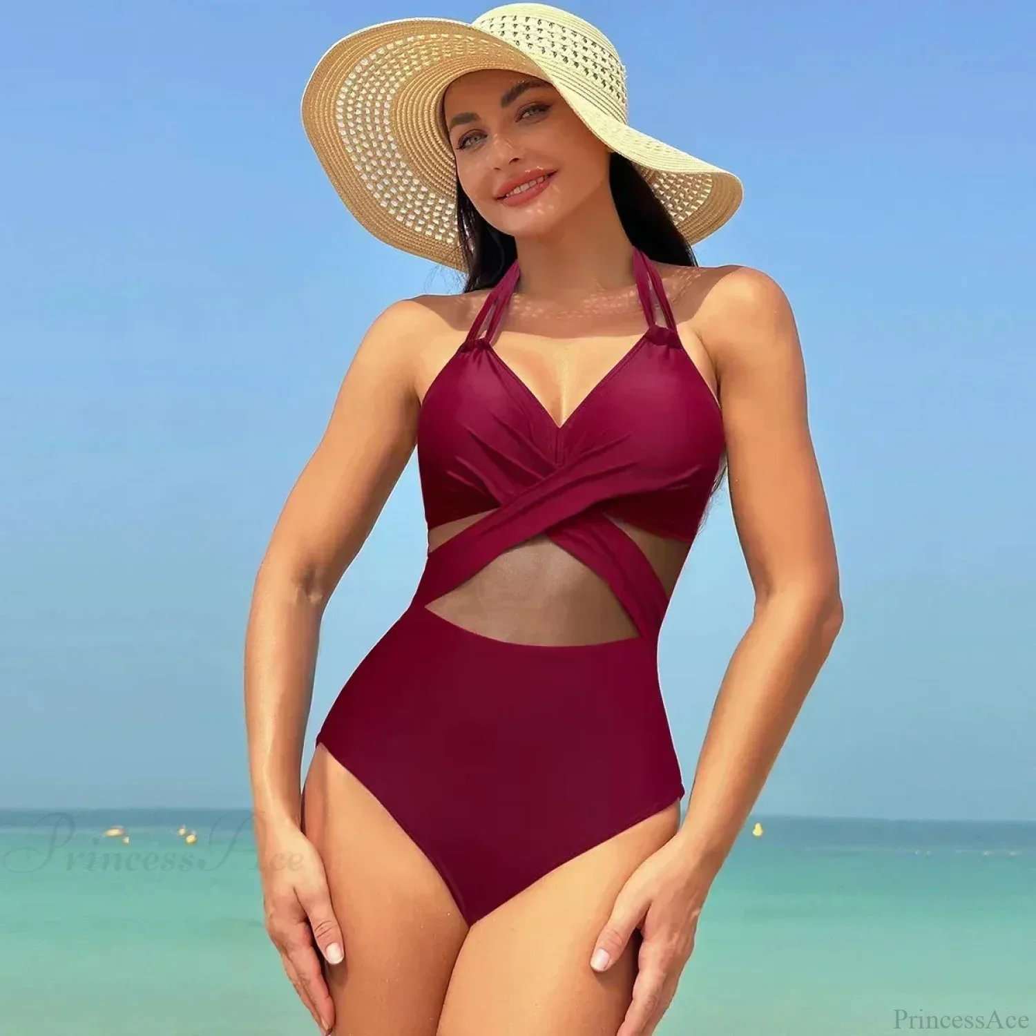 Solid Mesh V-neck One Piece Set - Image 11