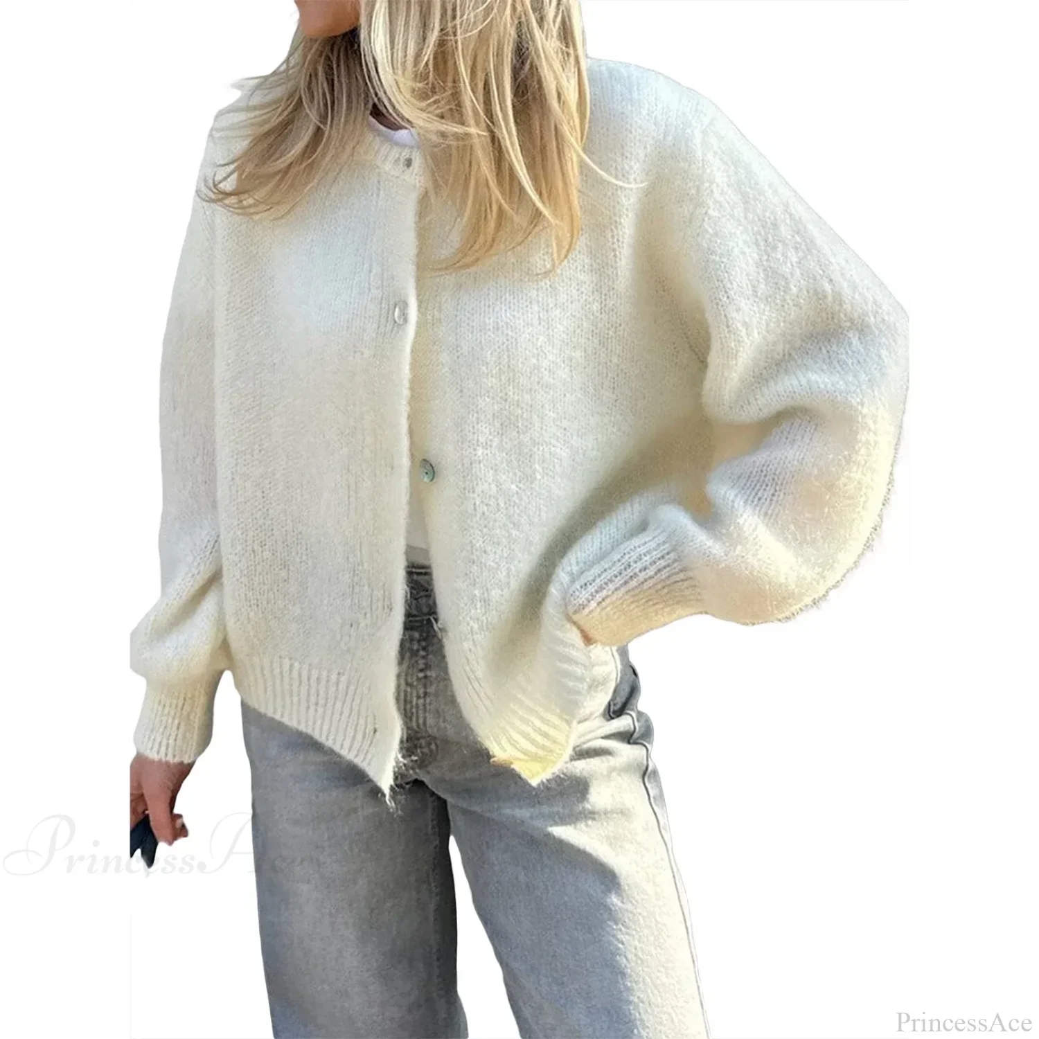 Solid O-neck Cropped Knitted Cardigan - Image 11