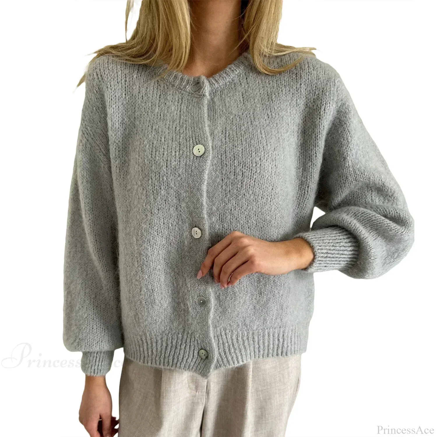 Solid O-neck Cropped Knitted Cardigan - Image 12