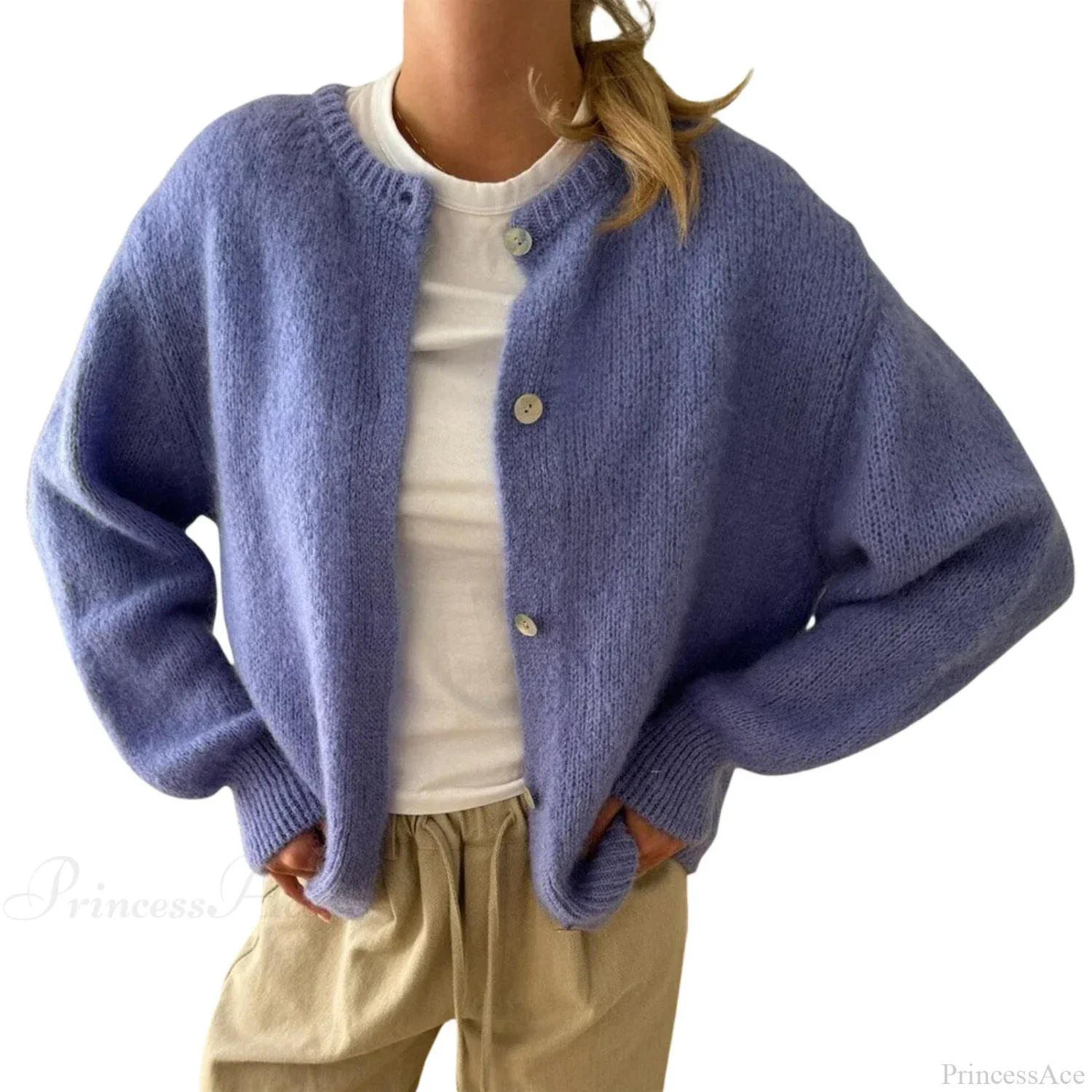 Solid O-neck Cropped Knitted Cardigan - Image 13