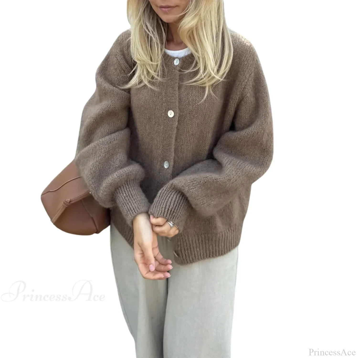 Solid O-neck Cropped Knitted Cardigan - Image 15