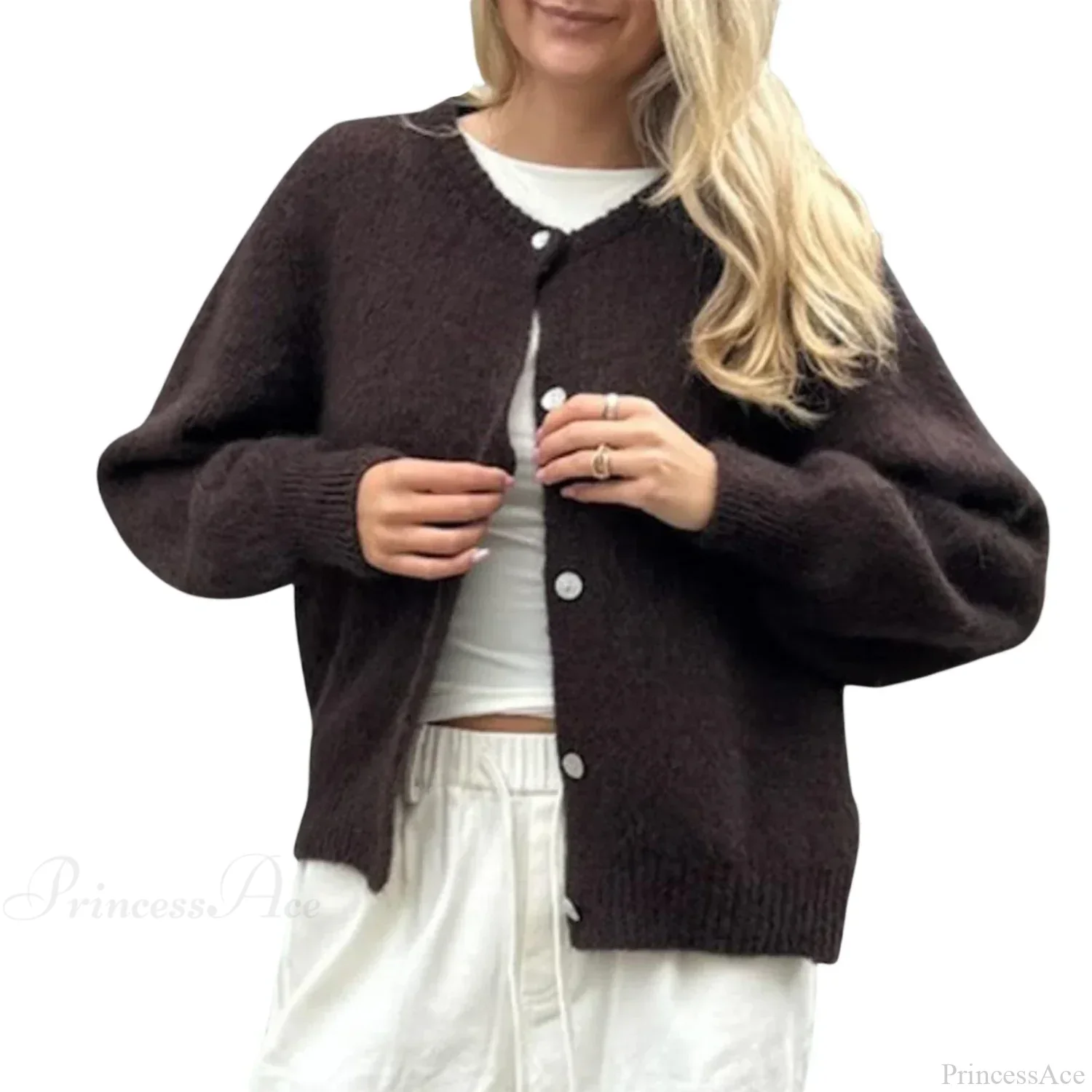 Solid O-neck Cropped Knitted Cardigan - Image 16