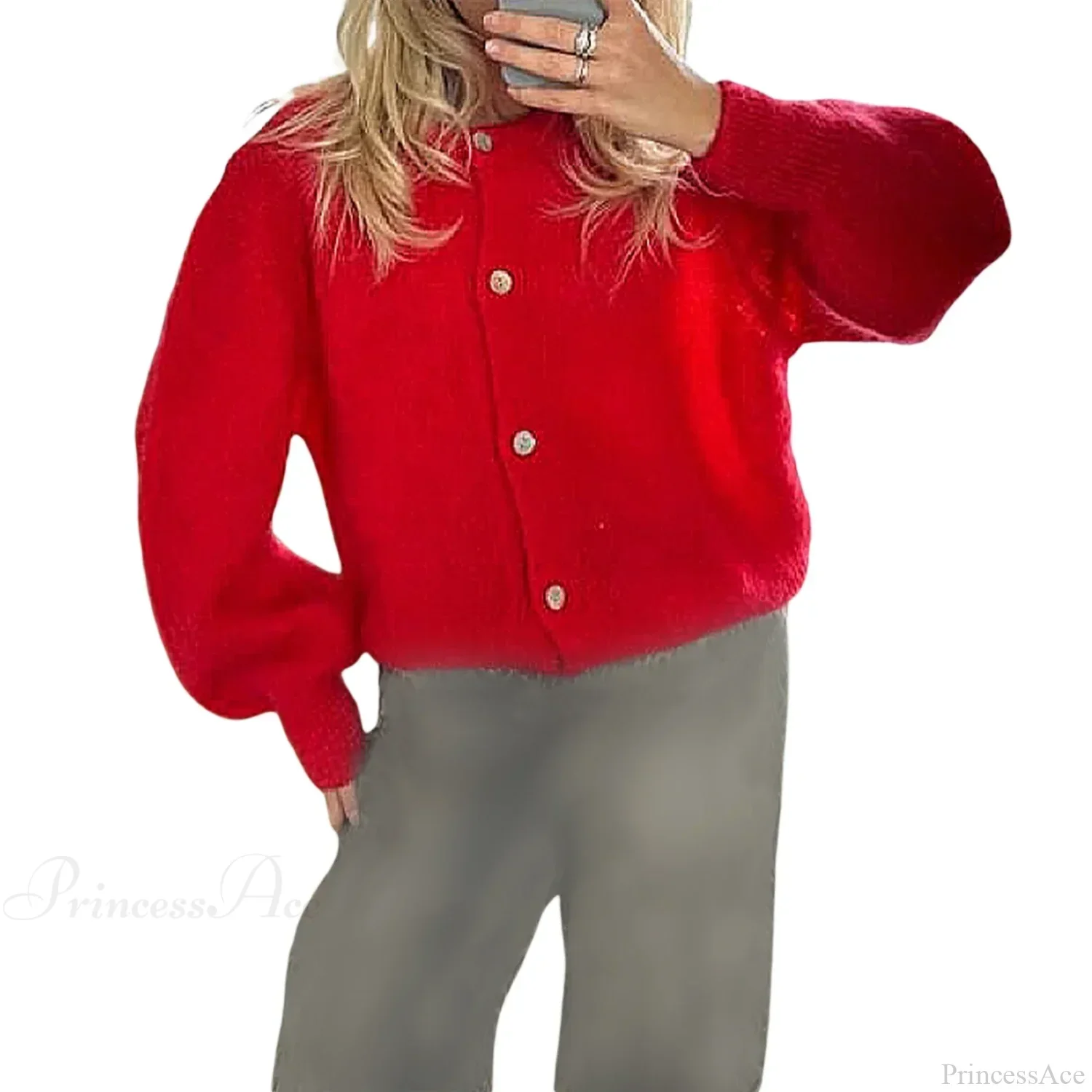 Solid O-neck Cropped Knitted Cardigan - Image 17