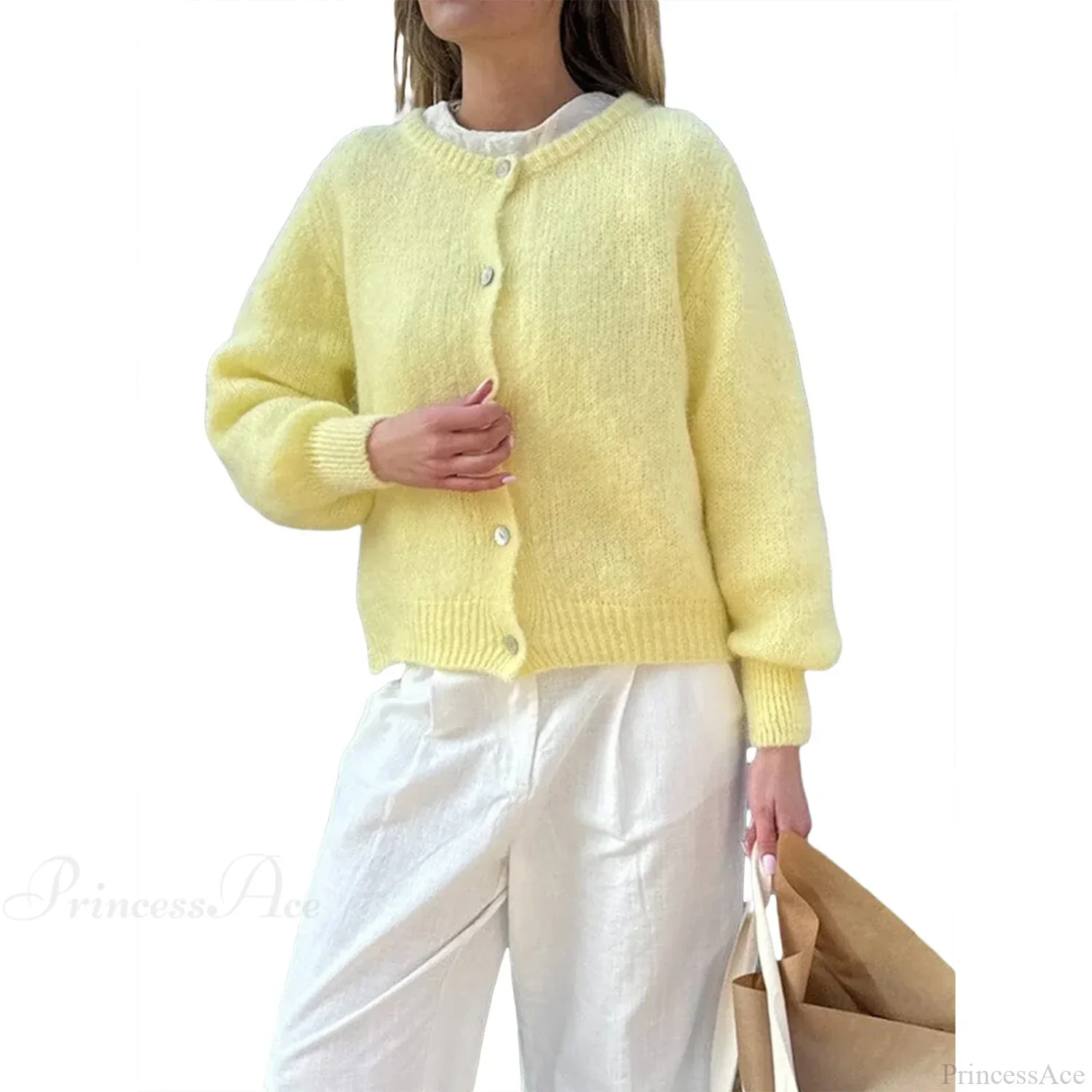 Solid O-neck Cropped Knitted Cardigan - Image 7