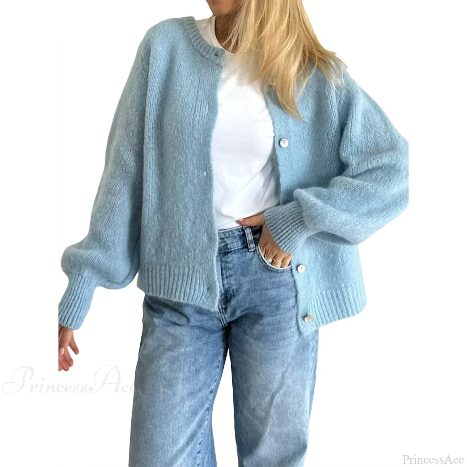 Solid O-neck Cropped Knitted Cardigan - Image 8