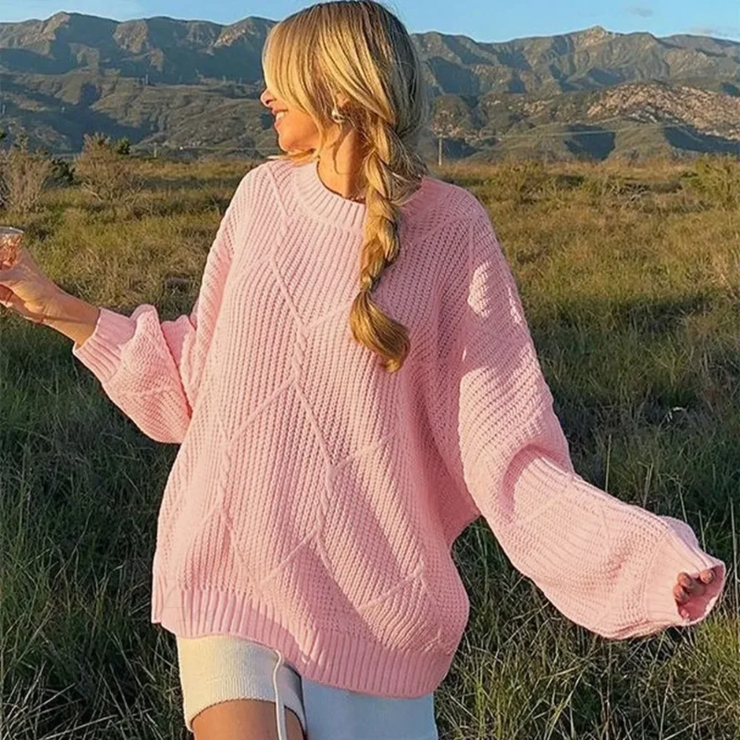 Solid O-Neck Ribbed Long Sleeve Sweater - Image 4