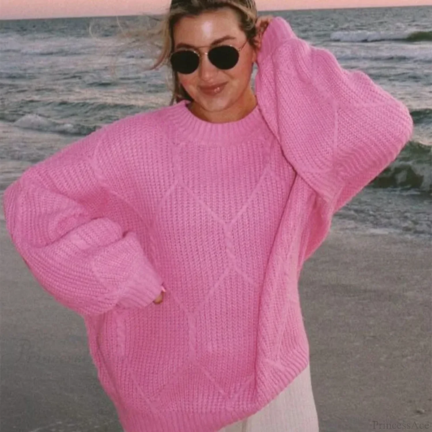 Solid O-Neck Ribbed Long Sleeve Sweater - Image 8