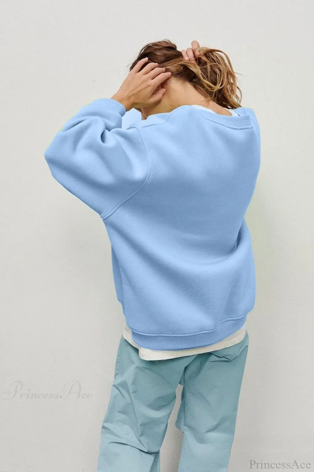 Solid Oversize Relaxed Pullover Sweatshirt - Image 4