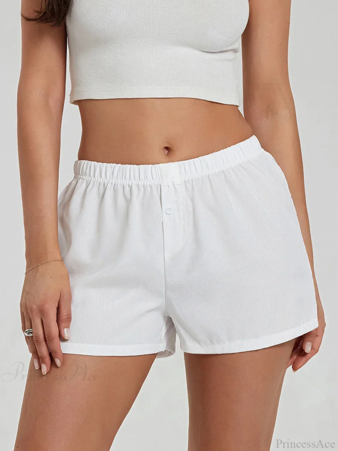 Solid Plaid Elastic Waist Short - Image 3