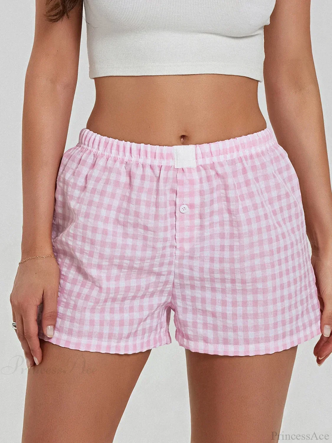 Solid Plaid Elastic Waist Short - Image 4