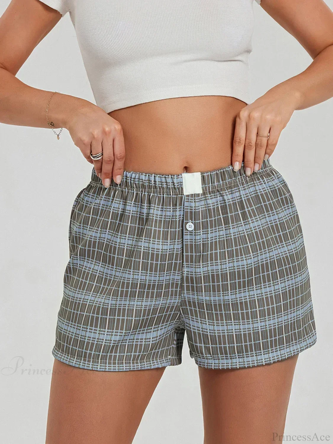 Solid Plaid Elastic Waist Short - Image 5