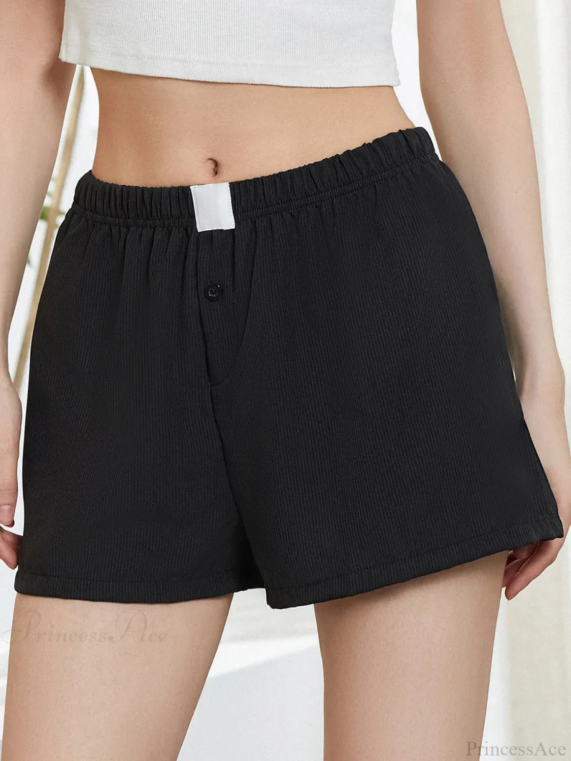 Solid Plaid Elastic Waist Short - Image 6