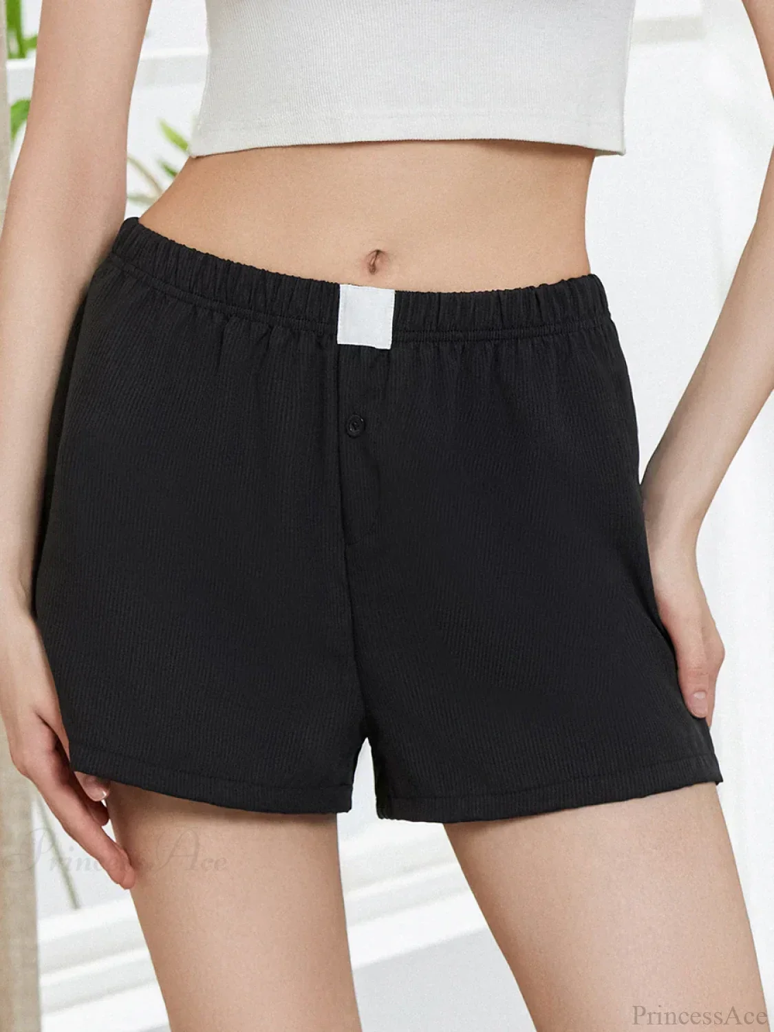 Solid Plaid Elastic Waist Short - Image 7