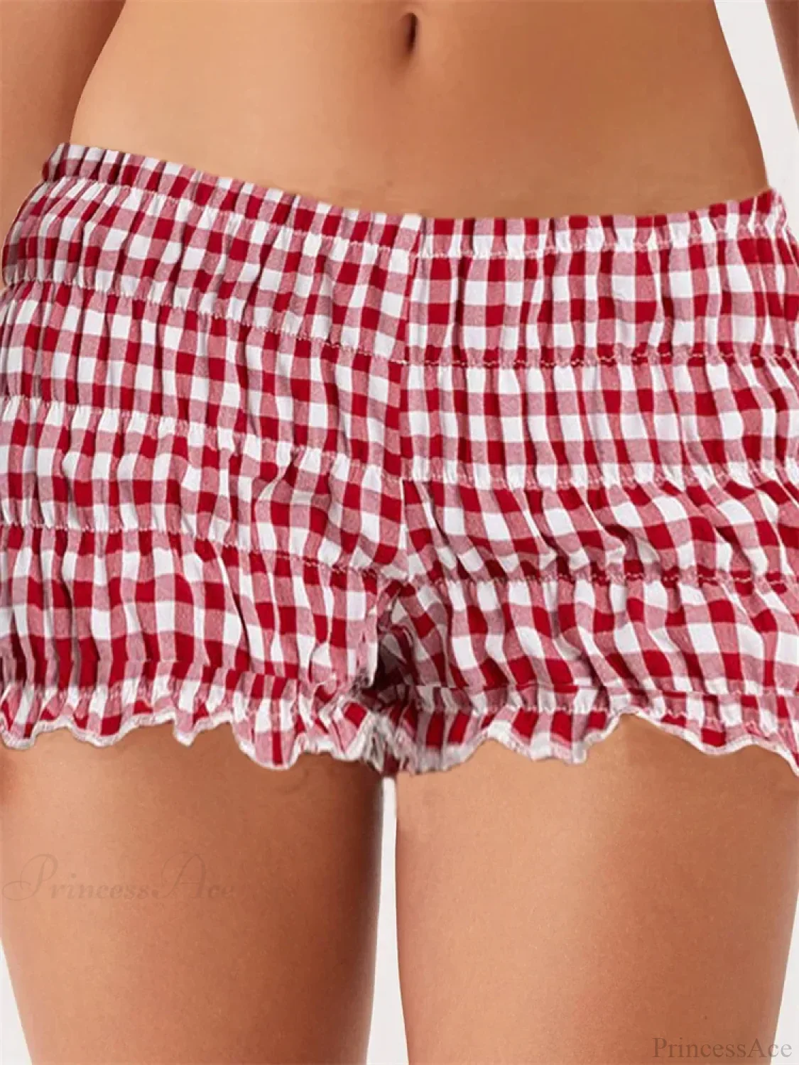 Solid Plaid Ruched Slim Short - Image 3