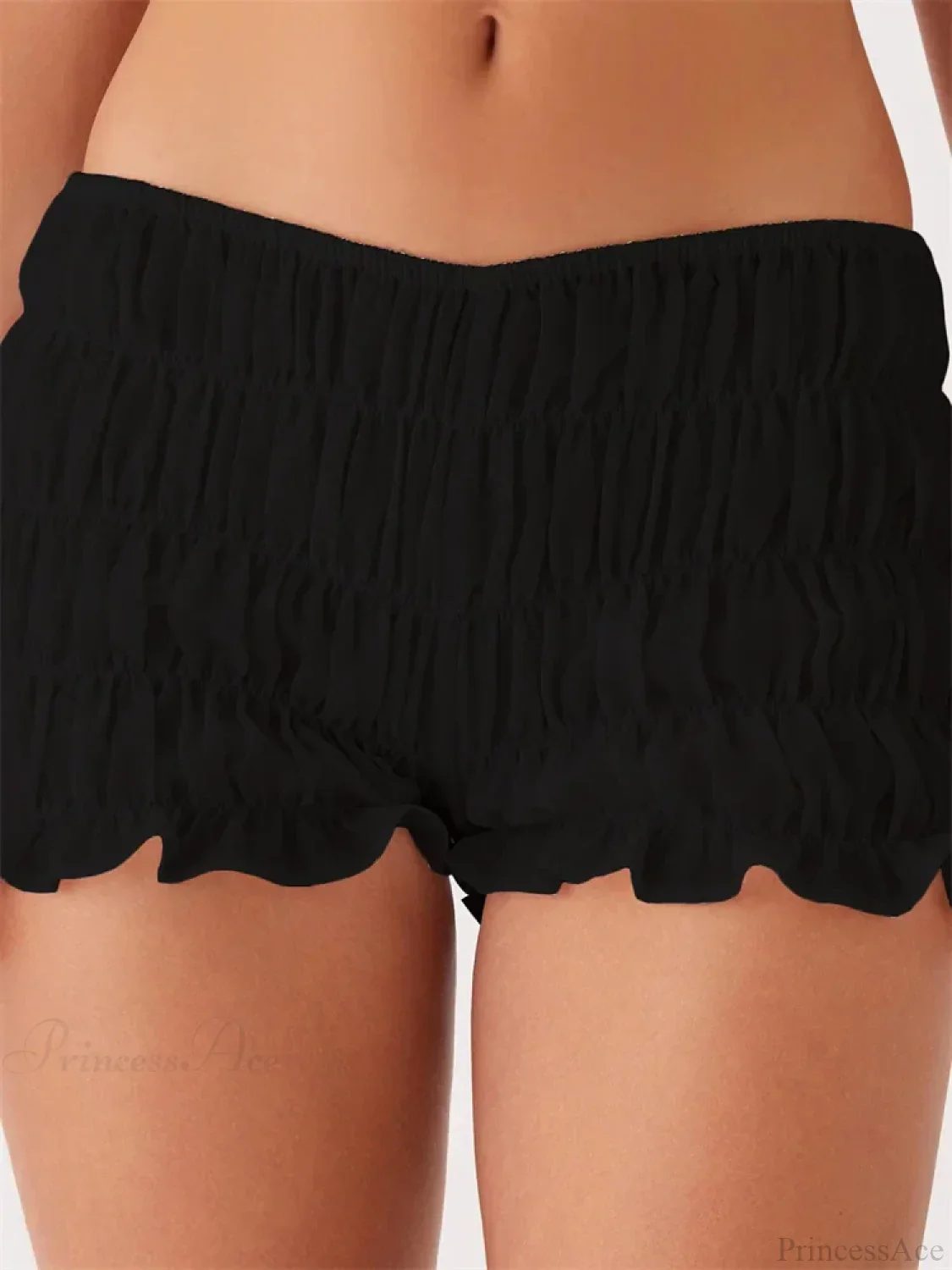 Solid Plaid Ruched Slim Short - Image 4
