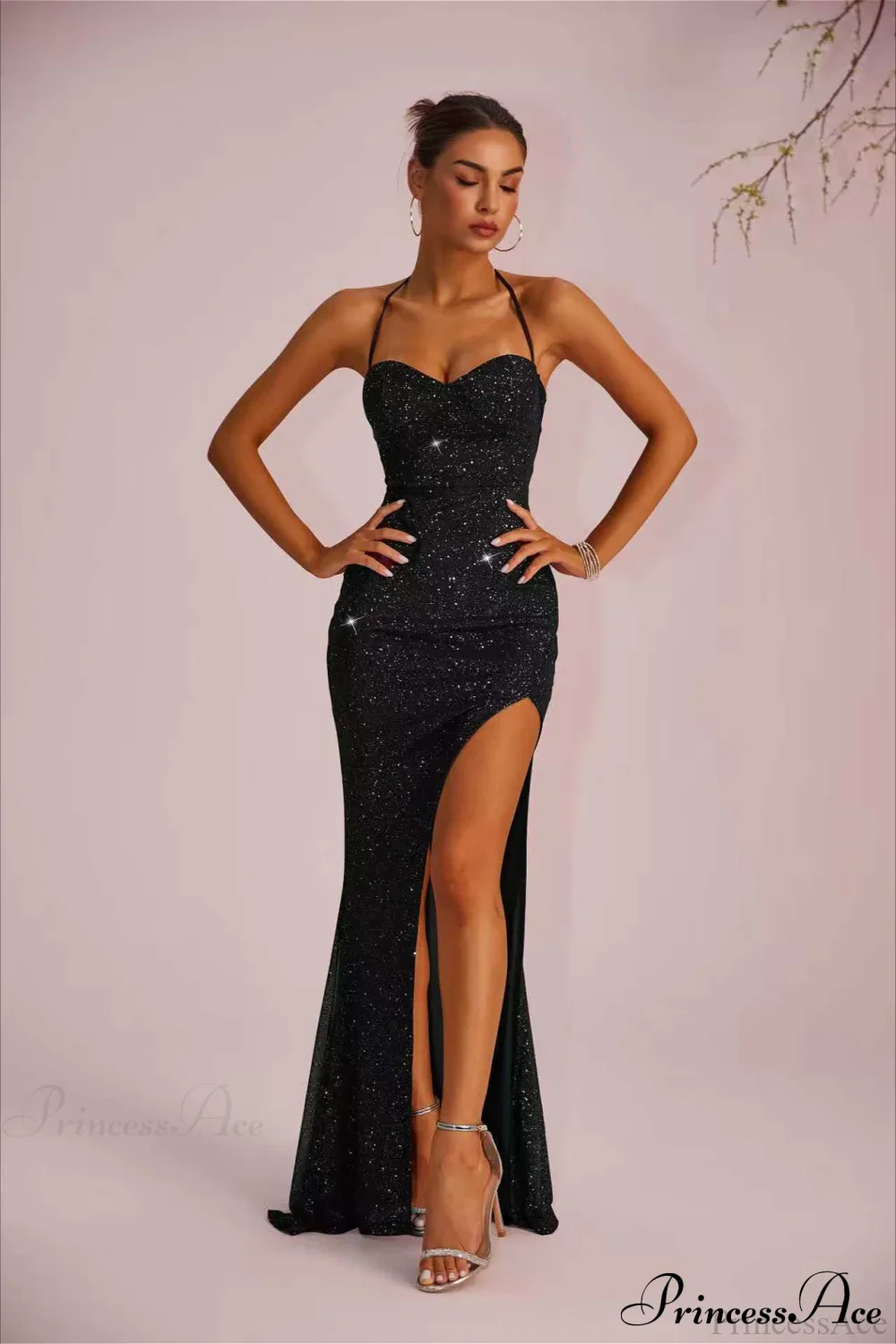 Solid Plunging Backless Slit Fitted Maxi Party Dress - Image 8